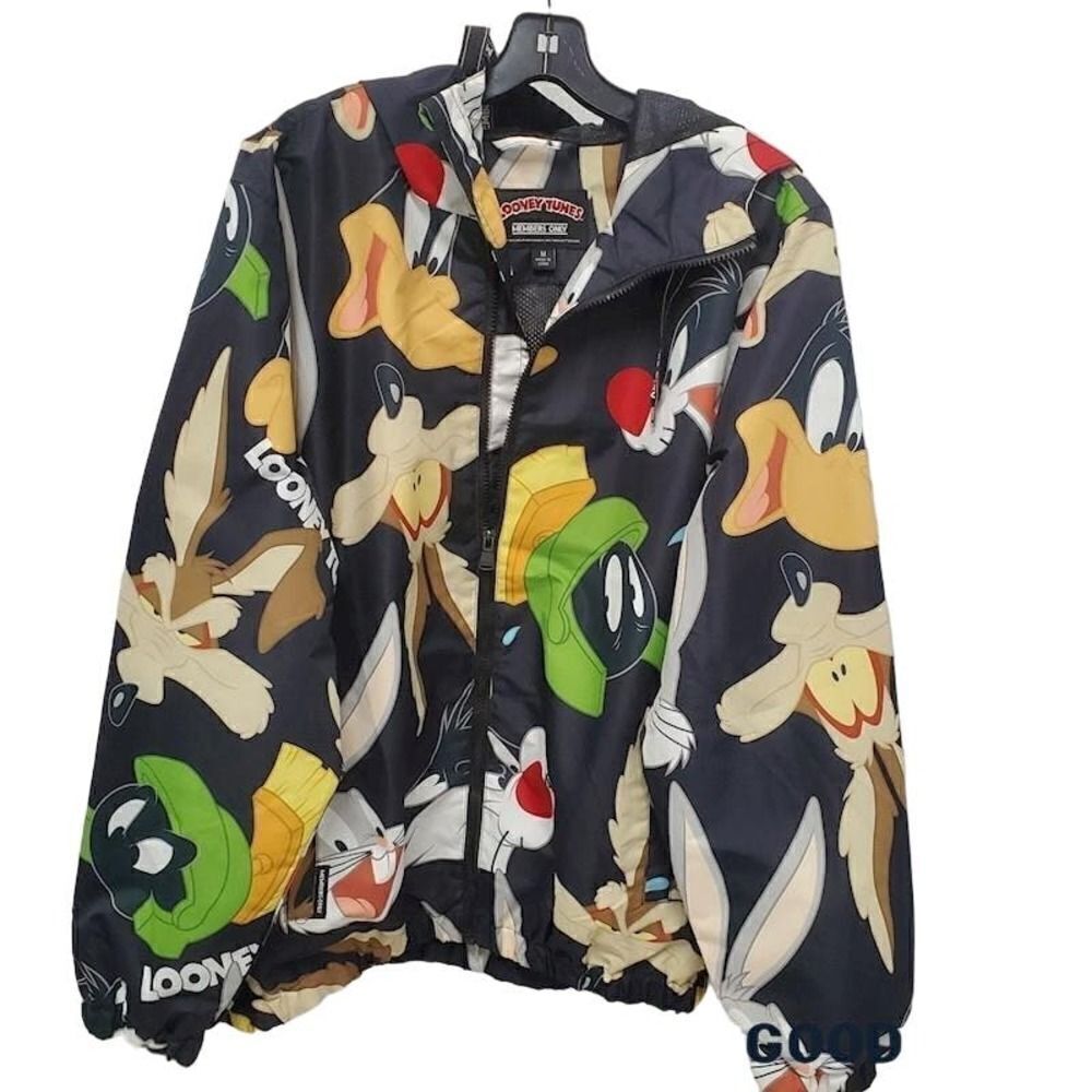 Members Only‎ Looney Tunes Windbreaker Mens Medium Black Character Print